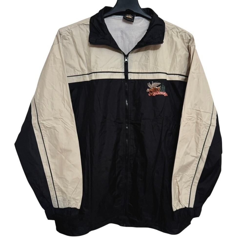 Prairie Mountain Windbreaker Jacket Mens 2XL Black Cream Zip Outdoors Alaska Y2K